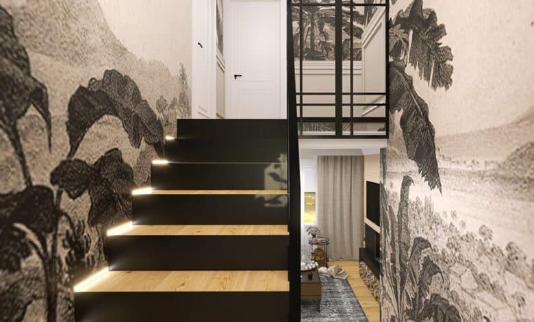 Elegancka przestrzeń klatki schodowej i korytarza