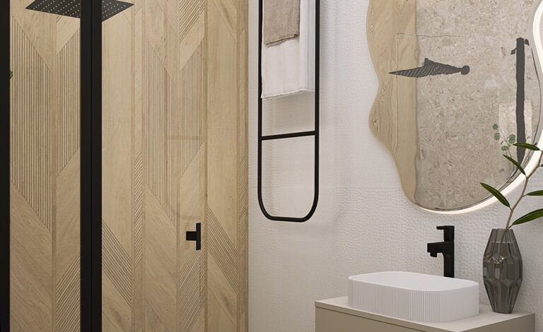 Łazienka gdzie nowoczesność spotyka się z ciepłem naturalnych materiałów